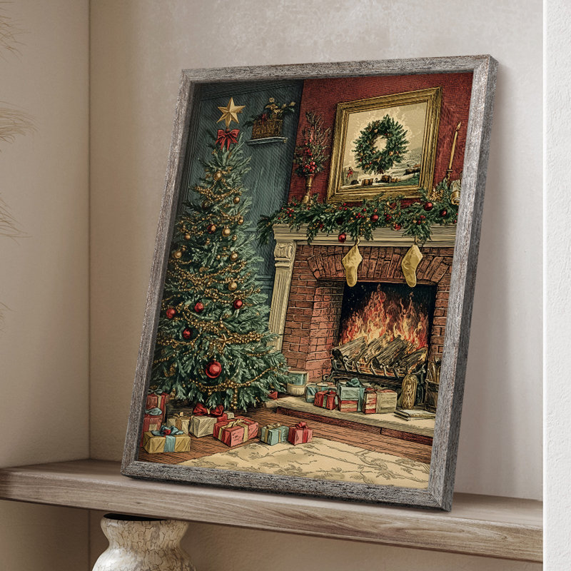«Christmas Holiday Art», reproduction encadrée en bois massif, H 30 po x l 24 po