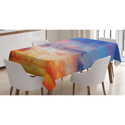 Ambesonne Landscape Tablecloth, Concept Of Colorful Vivid Evening Sky During Sunset Cloudscape Scenic View, Rectangular Table Cover For Dining Room Kitchen Decor, 60" X 84", Orange Blue