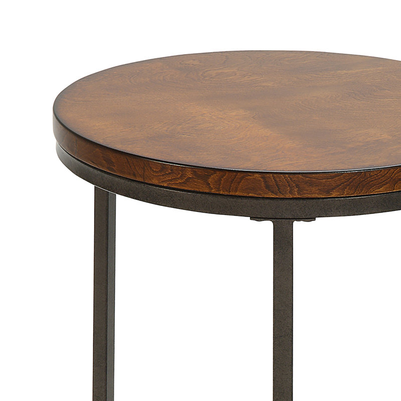 Table d'appoint ronde moderne brune de 18 pouces avec structure en acier industriel
