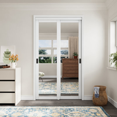 48"x80"H Full Body Mirror Pantry & Closet Sliding Doors With Hardware Kit And Handle,No Assembled Request