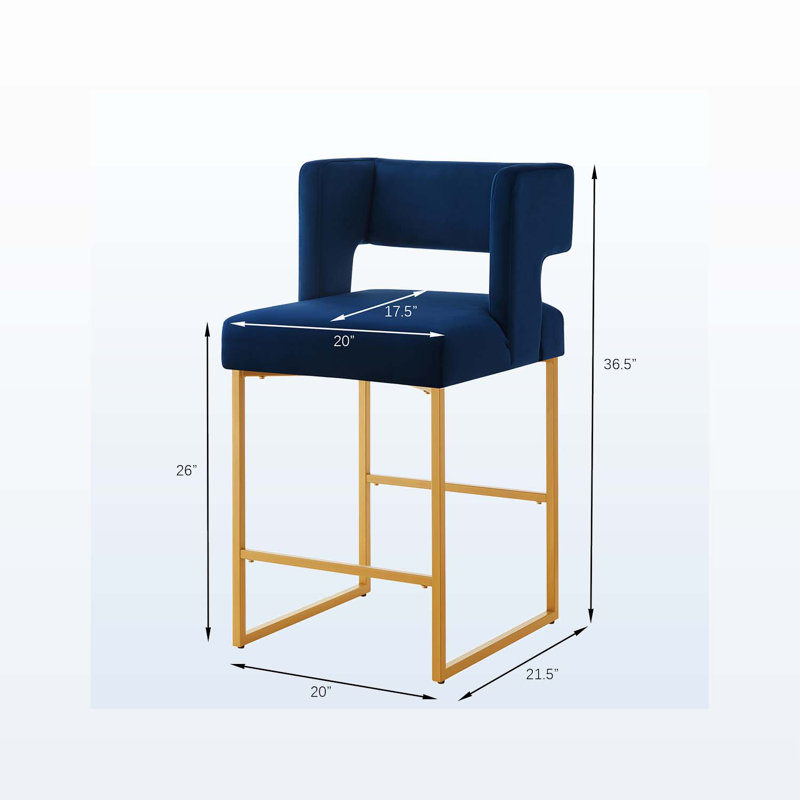 Tabourets de 20 po de largeur Clairissa, Or, Velours bleu marine