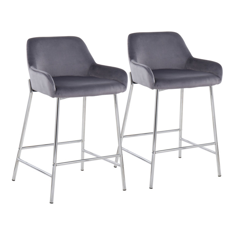 Tabouret 30 ", Tabouret de bar (siège d'une hauteur de 30 po), Chrome, Velours gris