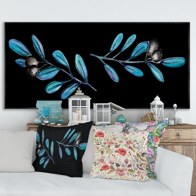 Olive Plant - peinture sur toile, Cadre noir, H 8 po x l 12 po x P 1 po