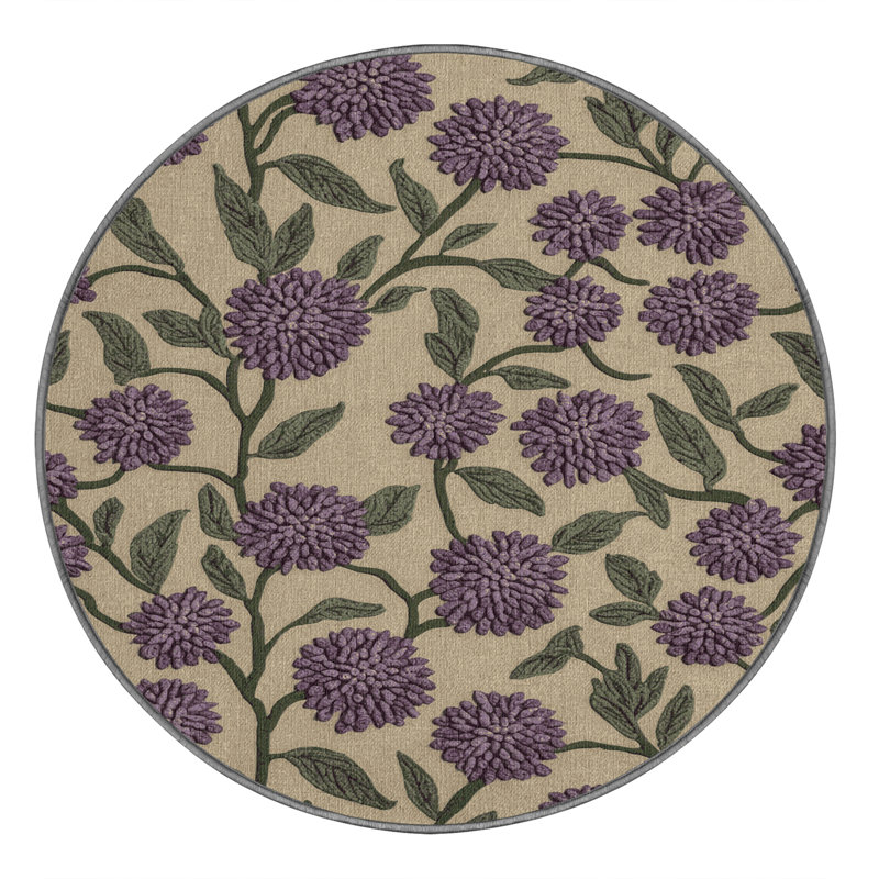 Tapis botanique brun lavable à la machine, Rond 5 pi