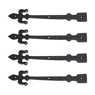 Black Wrought Iron Dummy Strap Hinge 12" L Fleur De Lis Rust Resistant