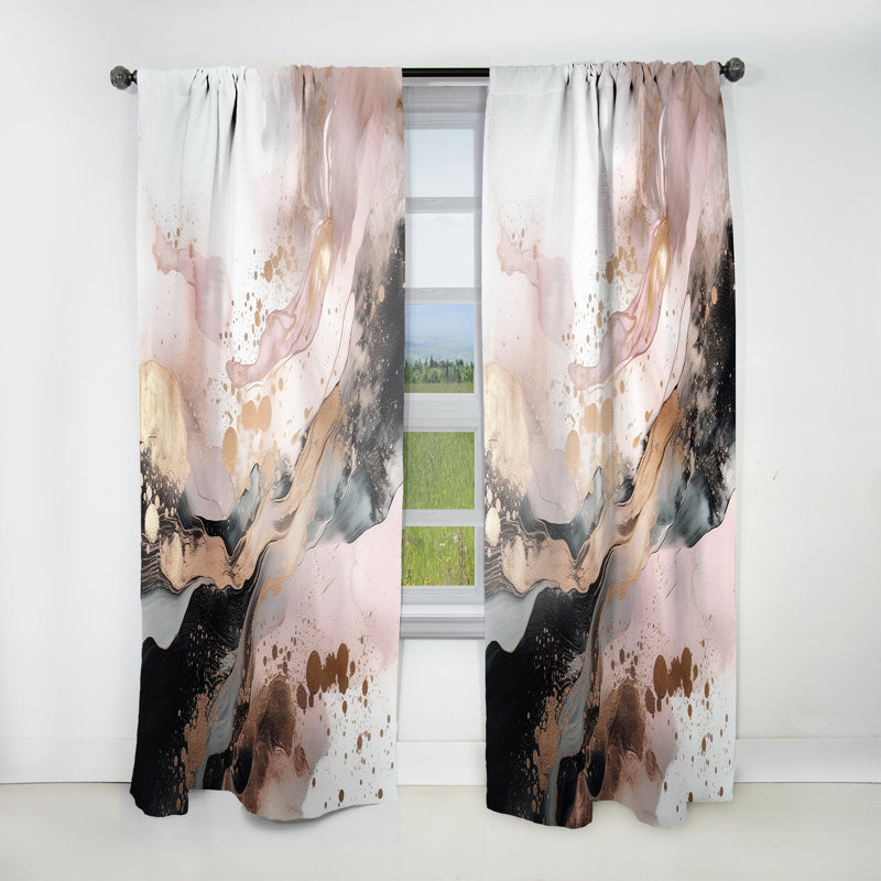 Luton - Texture or rose Splash Marble IV - Rideau en marbre abstrait - Velours obscurcissant - 1 panneau, L 52 po x L 120 po
