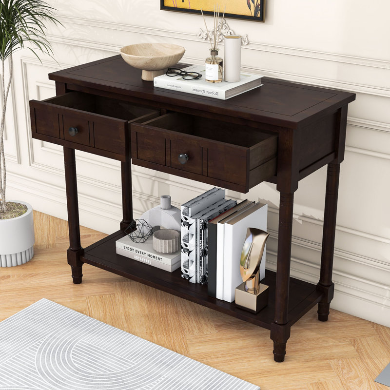 Charmie Wooden Console Table with Two Drawers and Open Shelf for Living Room, Espresso
