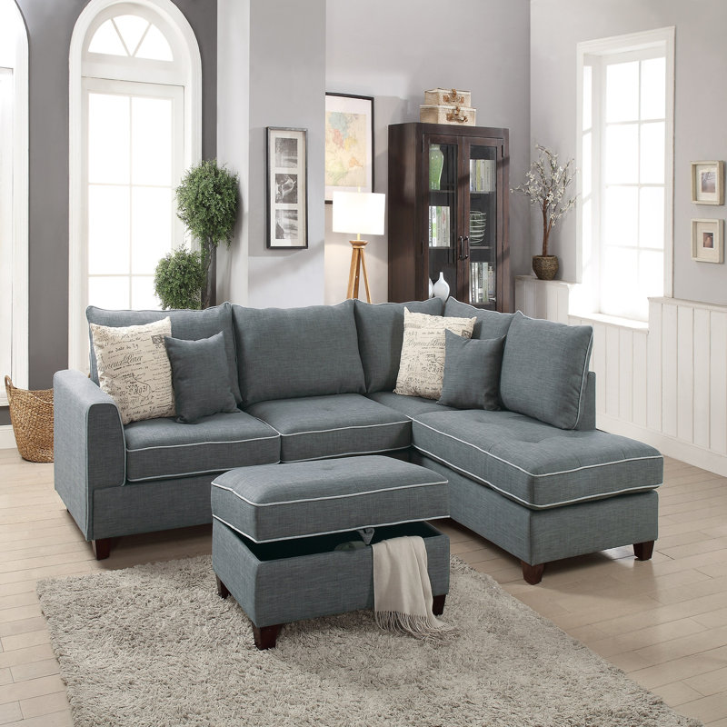 3 pièces Canapé modulaire en acier Dorris, Tissu gris acier