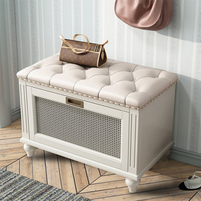 Banc rembourré blanc en bois massif