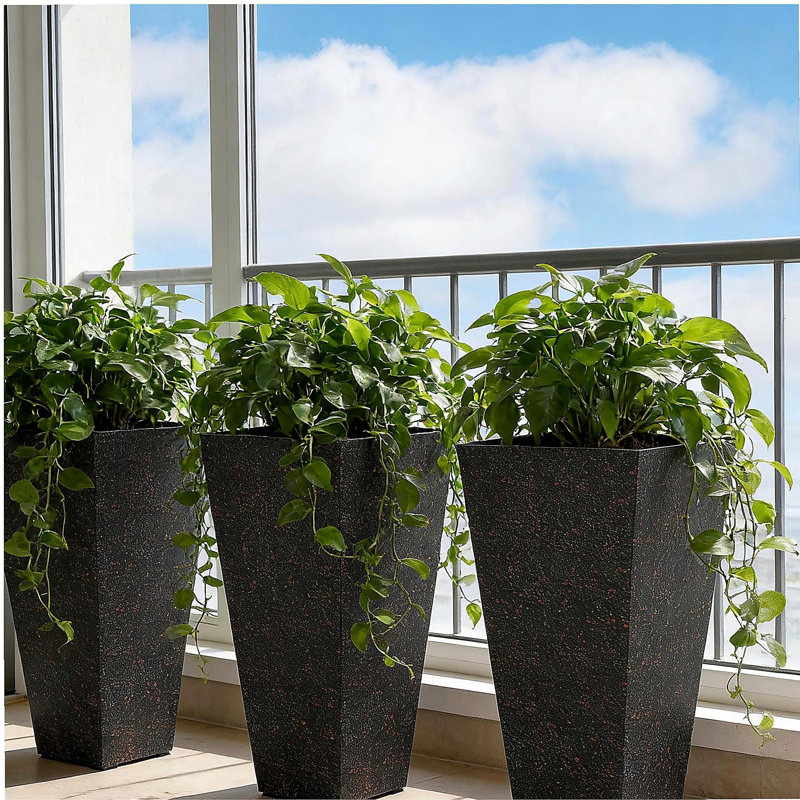 Ensemble de 3 pots à fleurs, pots à fleurs hauts, Brun