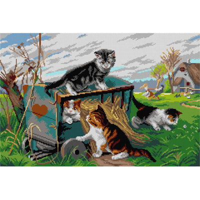 Toile Gobelin pour demi-point sans fil selon Julius Adam - Chatons jouant sur une charrette 3629Q