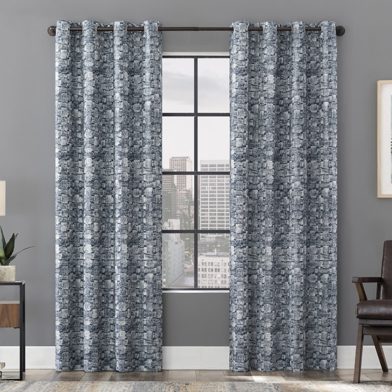Osaka Blue Cotton Blend Blackout Grommet Curtain Panel 50" x 96"