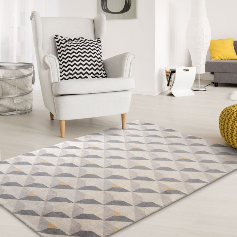 Tapis gris zone géométrique Davina, Rectangle 7 pi 6 po x 9 pi 6 po