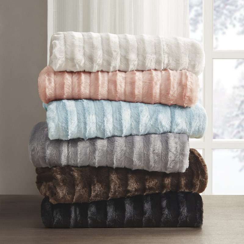 Blush Pink Reversible Faux Fur Throw Blanket 50"x60"