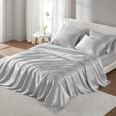Drap-housse simple 4 pièces 100% gris satiné 4 pièces