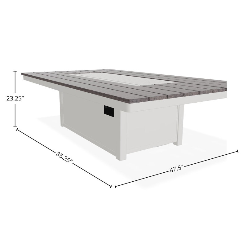 48" x 84" Rustic Fire Table with Propane Shelf, Snow/Boardwalk