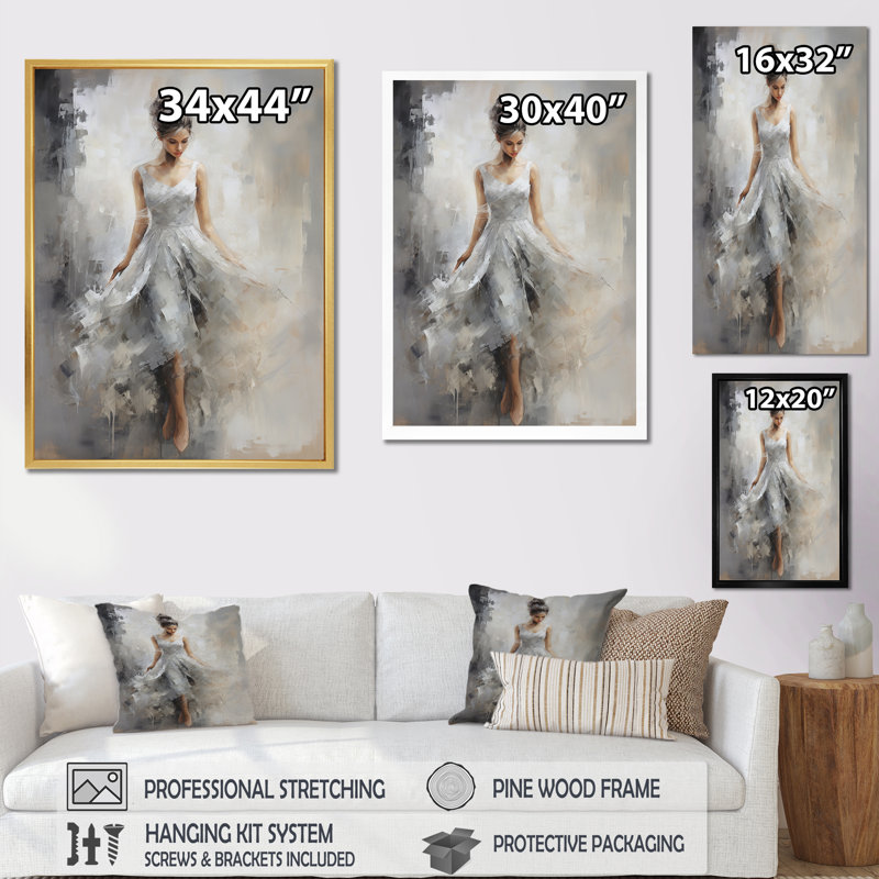 «Contemporary Gray Ballet Dance Symphony V», reproduction sur toile, Cadre flottant noir, H 44 po x l 34 po x P 1,5 po