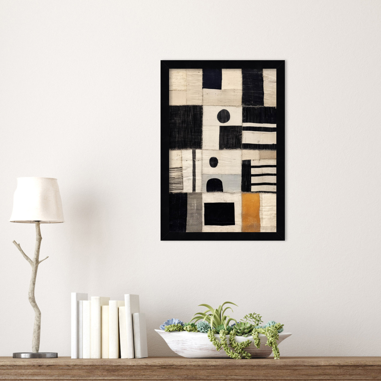 Sewn Fabric by Treechild  Wood Framed Wall Art Print, Black, 17" H x 12" W