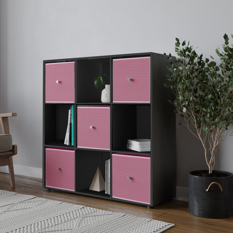 93cm H x 12cm W Solid Wood Standard Bookcase, Black/Pastel Pink