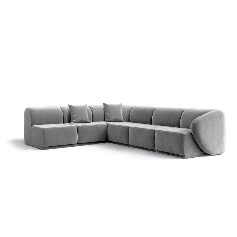 6 Seater Velvet Sofa & Chaise, Grey Velvet