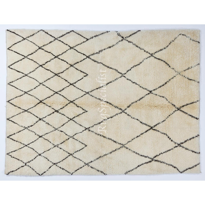 Tapis marocain contemporain contemporain en laine naturelle, motif tulu