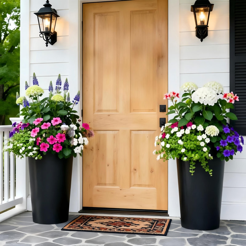 22 po H 13 po W Ensemble de pots à fleurs ronds en polypropylène avec finition mate lisse (paquet de 2), Noir