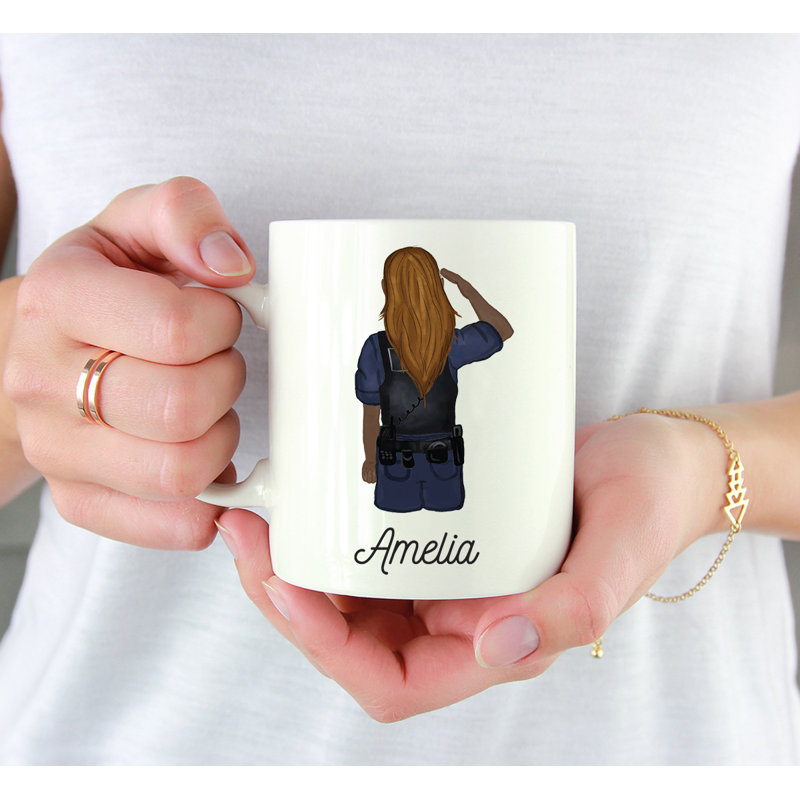 Tasse à café personnalisée, Brun / femme, agent de police 1, Oui