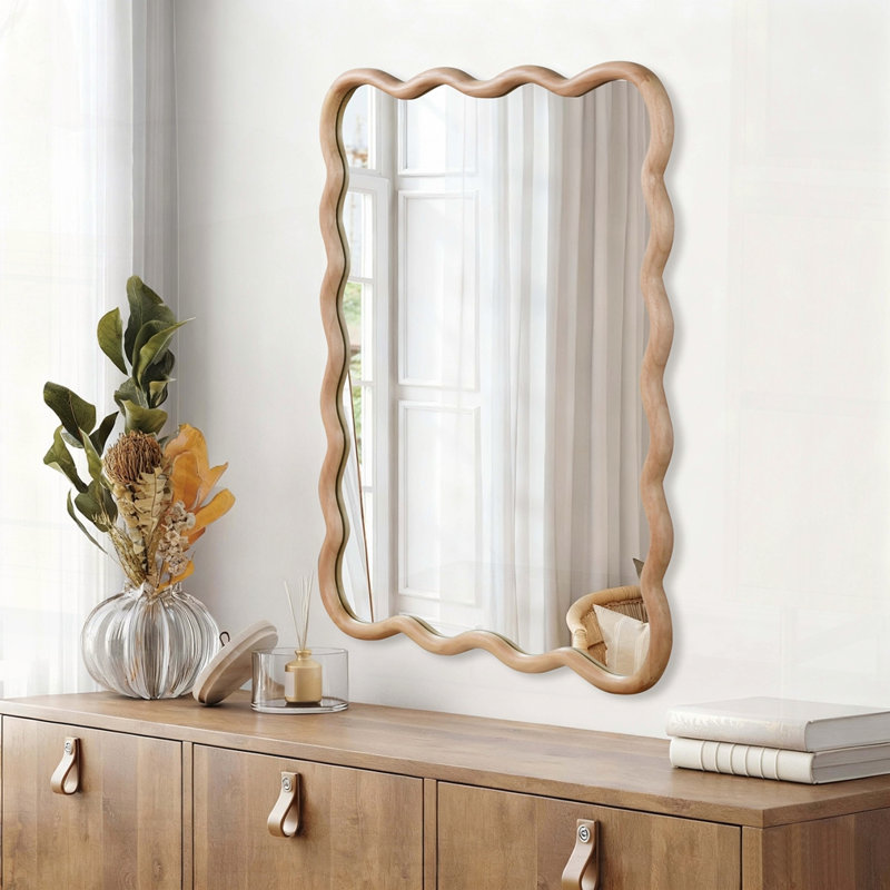 Miroir décoratif Wavy, 30 po x 1,18 po, Bois naturel
