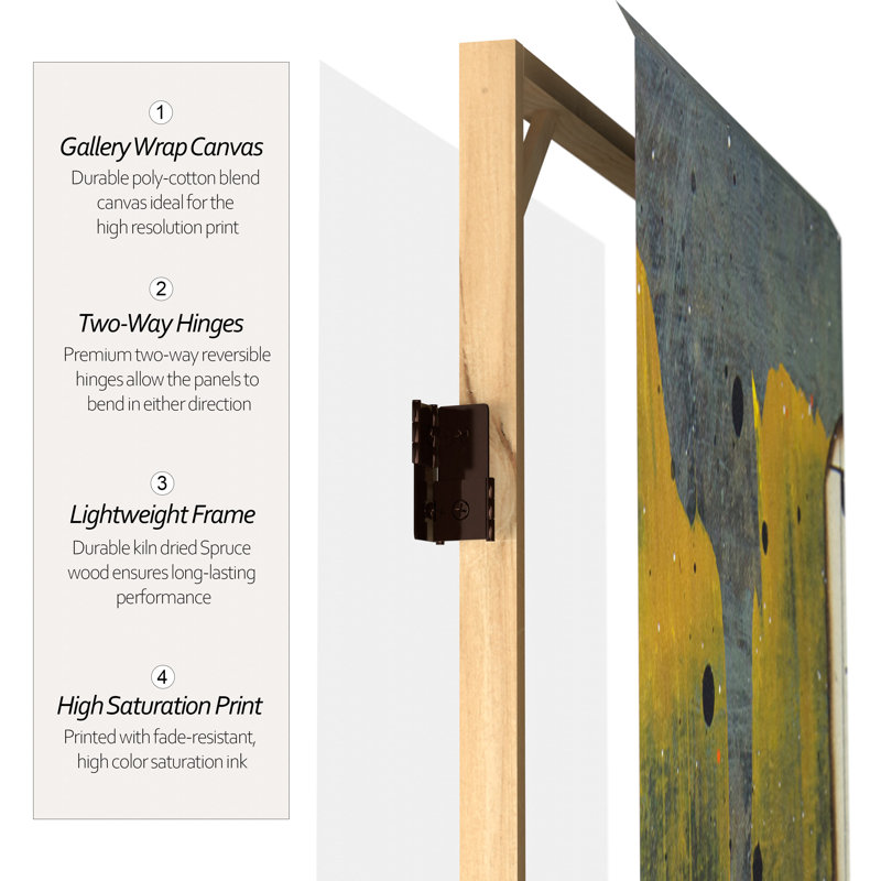 3 Panel Room Divider, Gray/Yellow