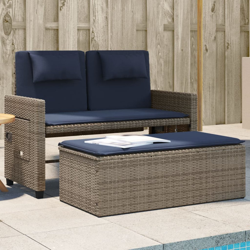 Banc de patio inclinable avec coussins vidaXL, Gris / bleu marine