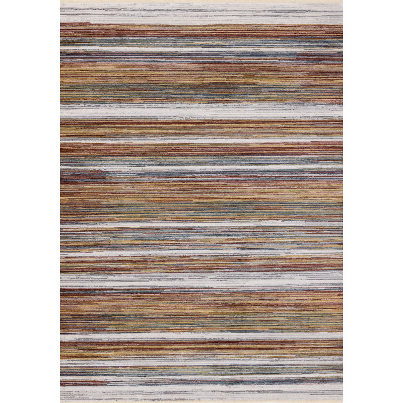 Khirey Yellow Stripes High-Traffic Area Rug, Rectangle 5'3" x 7'10"