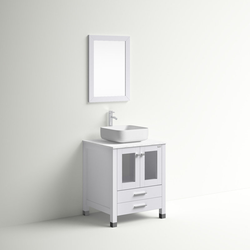Ensemble de meuble-lavabo simple 24 po avec miroir Ekkehardt, Blanc