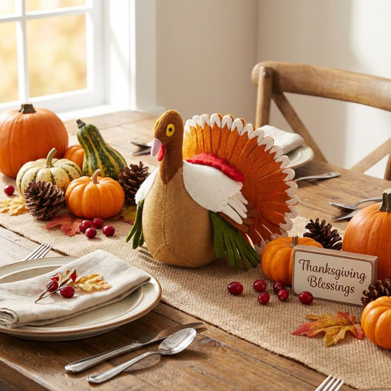 Hand-Felted Wool Turkey Figurine