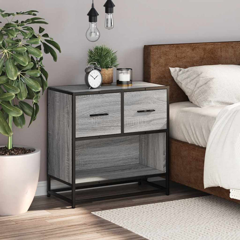60cm W Metal Bedside Table, Grey Sonoma