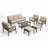 7-Piece Metal Patio Furniture Set, 9-Seat All-Weather Conversation Sofa With 4 Inches Thick Beige Cushions, Khaki Frame, Coffee Table & Ottomans For Porch Backyard Garden-1029521100