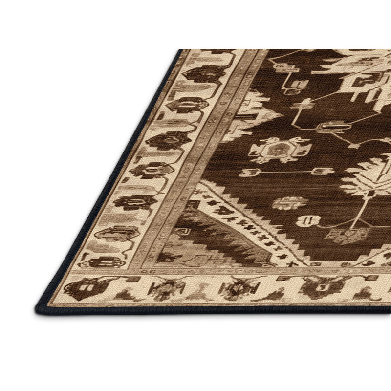 Machine Washable Overdyed Brown Area Rug, Square 5'