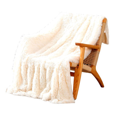 UltraSoft Shaggy Reversible Throw Blanket - Plush Cozy Fleece for Couch, Sofa, or Bedroom - Cream White, 50" x 60""