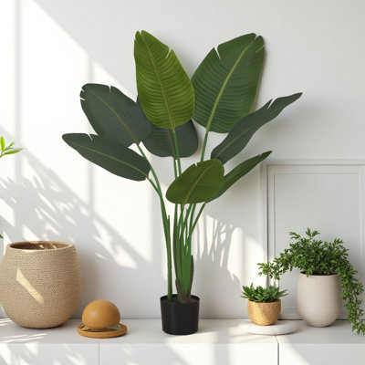 Arbre de paradis artificiel de 44 pouces, plante de plancher artificielle avec feuilles réalistes réglables, verdure d'intérieur en pot pour la décoration de bureau personnel