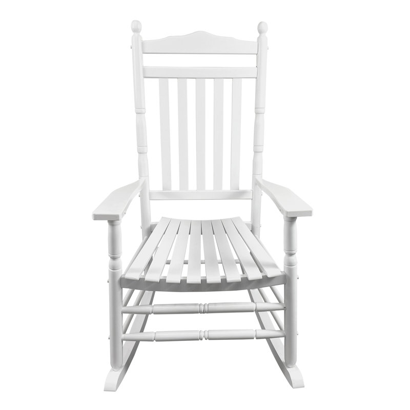 Balcony Porch Adult Rocking Chair - White Constructed From Solid Wood, With Comfortable Seat And Armrest, Back Rest, Easy Assembly, 280lbs Max Load Hardwood, , Stable Weight Bearing Capacity