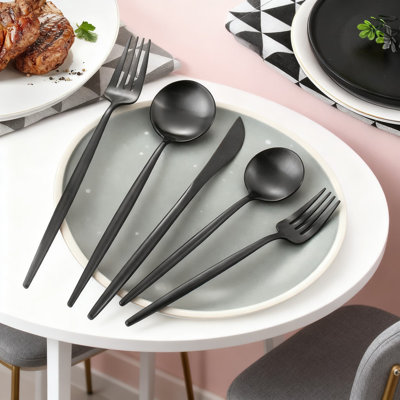 40-Piece Matte Black Stainless Steel Flatware Set, Satin Finish Dishwasher Safe Cutlery For 8