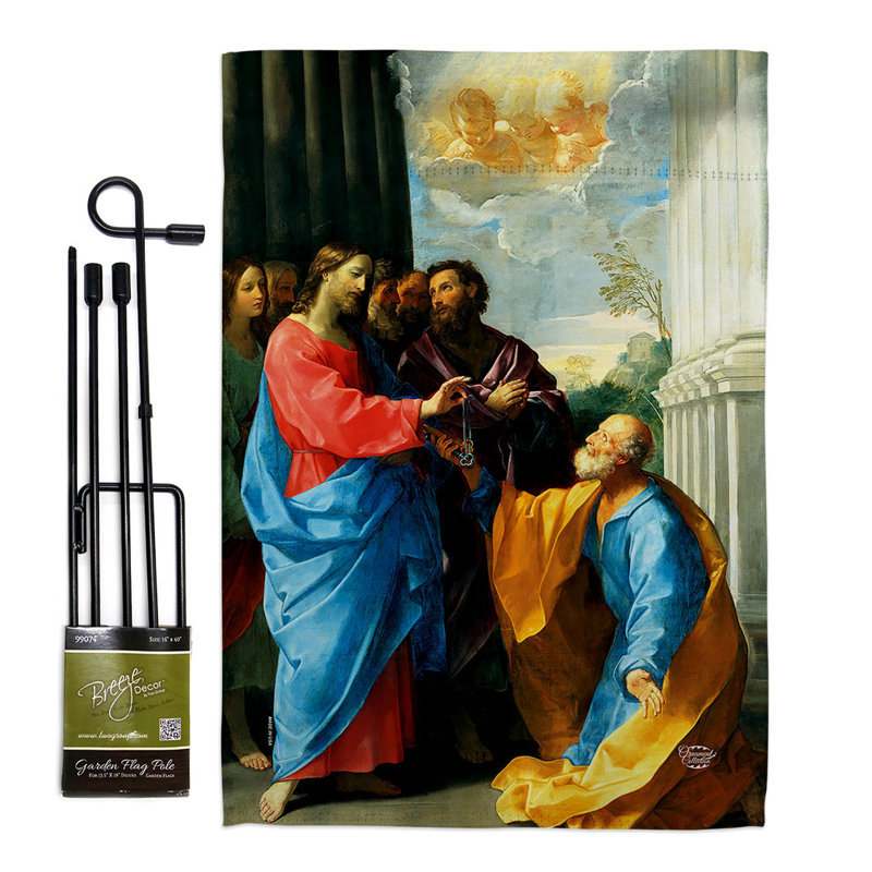 Ensemble de drapeaux en polyester 18,5 po x 13 po Christ donnant les clés
