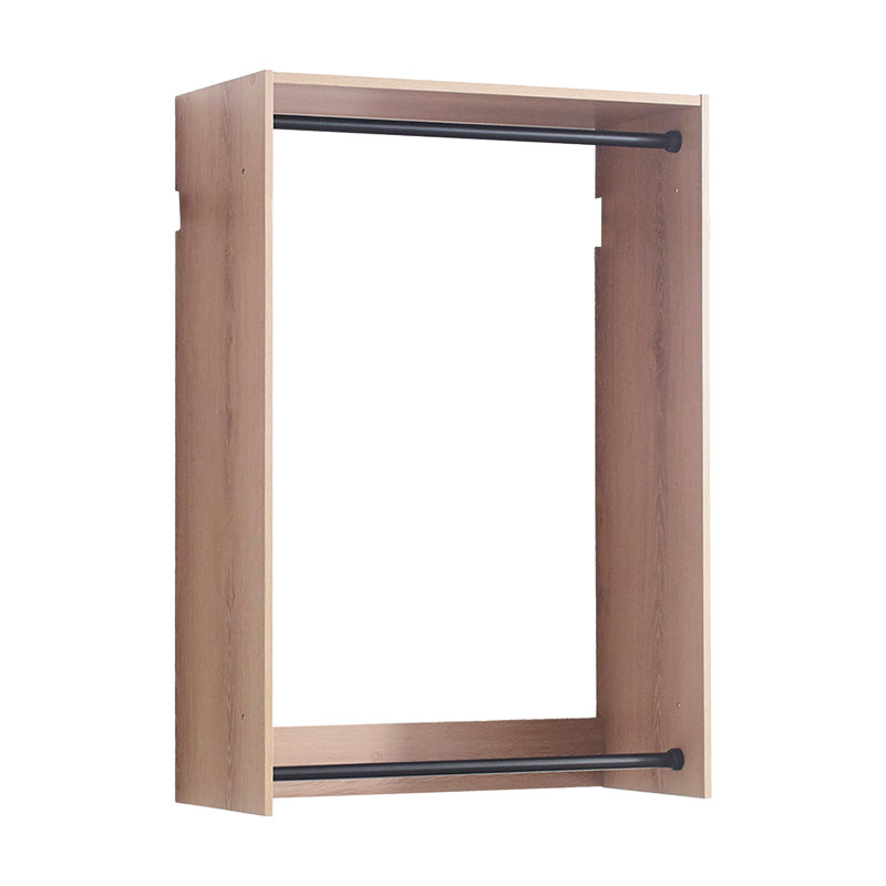 Vedz Wall Mounted Walk In Closet, 2 Hanging Rods,Melamine, Black/Oak Brown