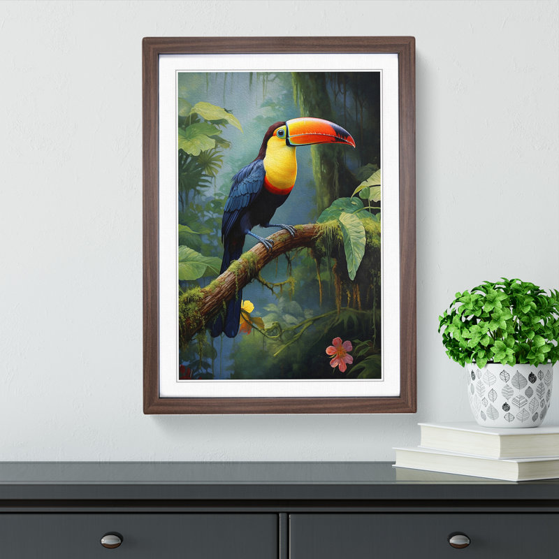 Toucan Classicism - Single Picture Frame Print on Wood, 46cm H x 34cm W, Walnut Framed