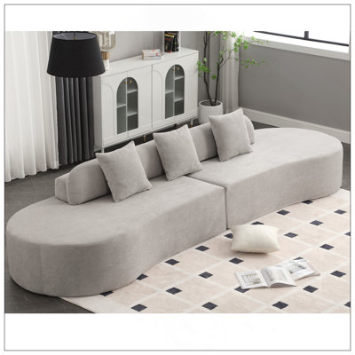 Canapé combiné moderne incurvé, canapé en tissu éponge, canapé minimaliste dans le salon, appartement, aucun assemblage requis, trois coussins