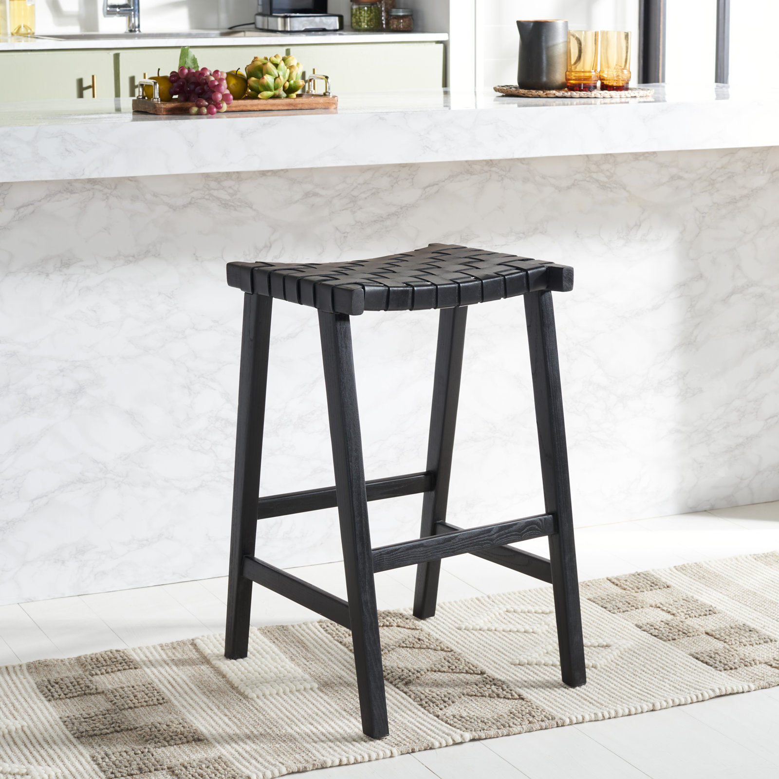 Alston Bar Stool, Bar Stool (30” Seat Height), Black, Black