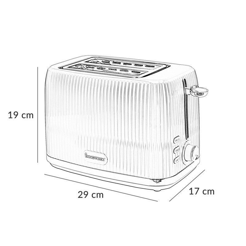 2 Slice Toaster in Glossy Ridged Textured Body and Stainless Steel Mechanism, Grey