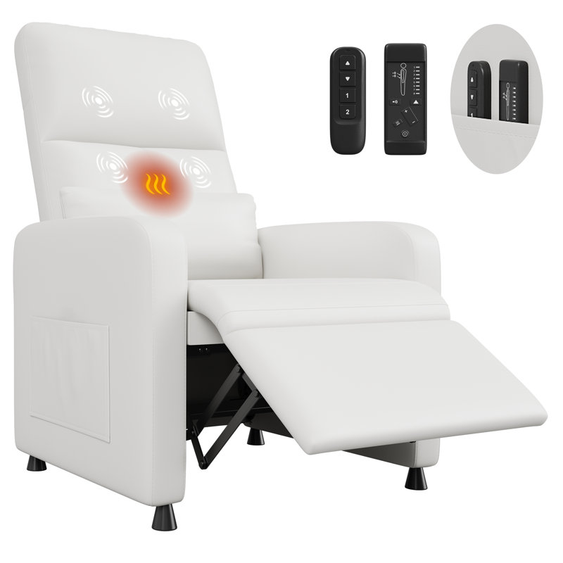 Fauteuil inclinable électrique Power Lift avec massage et chaleur, port USB, siège rembourré, blanc, White Faux Leather