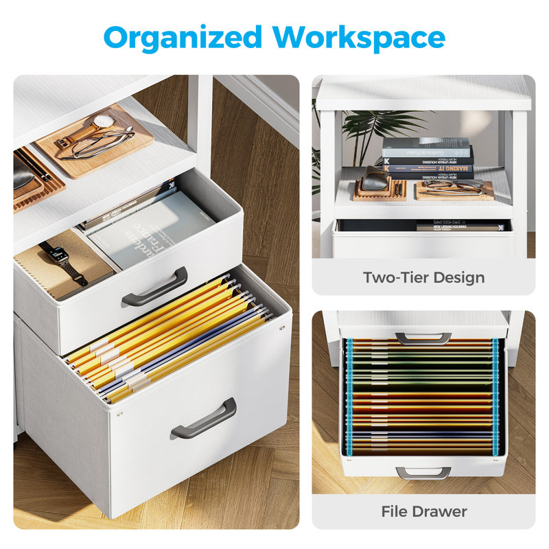 L-shaped Desk With 5-tier Under-desk Drawers,reversible Desk With Large Cabinet, Writing Desk With Power Outlets, Home Office Desk  With Cpu Stand