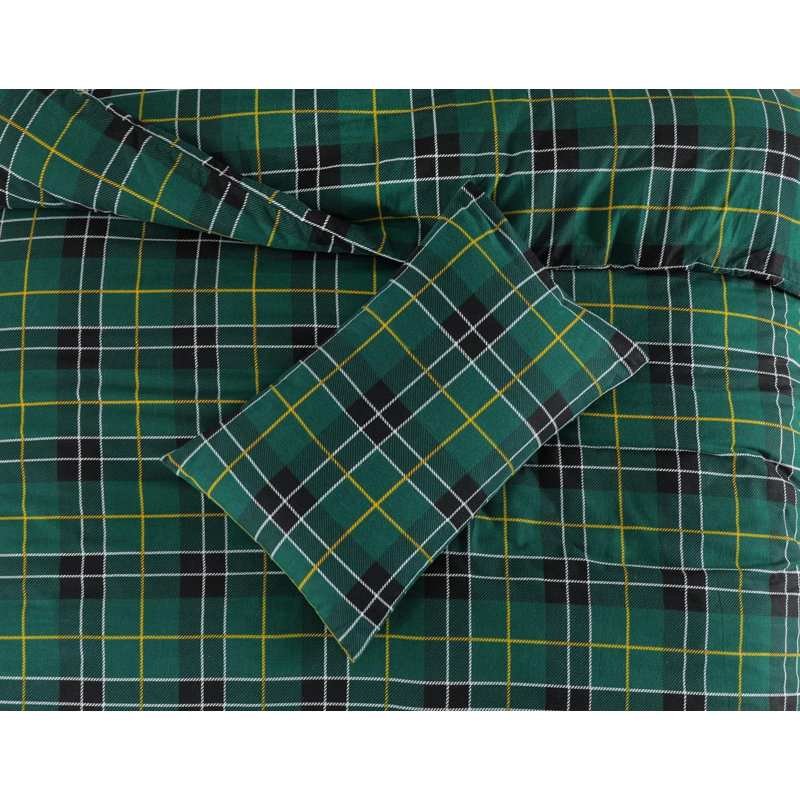 Check Argyle Duvet Cover with Pillowcases Included, Super King + 2 Standard Pillowcases, Green