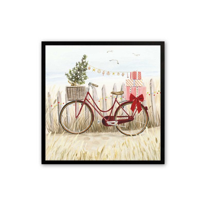 Imprimé Holiday Holiday près de la plage, H 21,5 po x l 21,5 po, Cadre simple noir satiné, bois massif